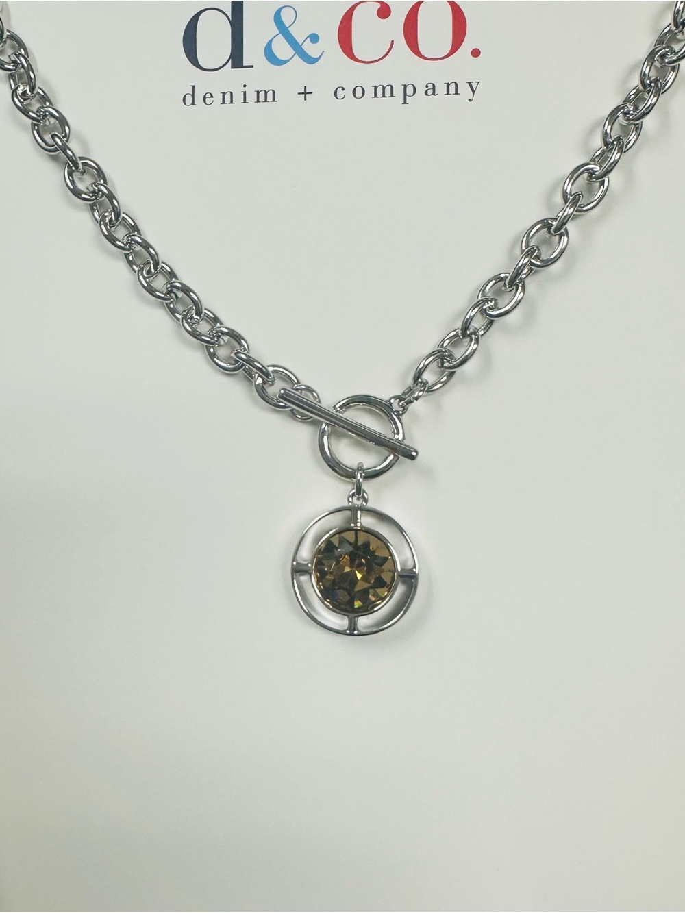 d&co. Silver Chain Necklace with Smoky Brown Crystal Pendant